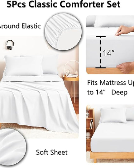 CozyLux Twin Comforter Set with Sheets White - 5 Pieces Bed in a Bag Twin, All Season Bed Set for Girls and Boys, Bedding Set with Down Alternative Comforter, Sheets, Pillowcase & Sham