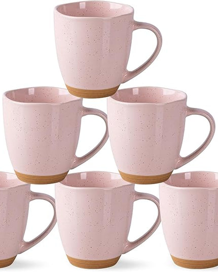 AmorArc 12oz Ceramic Coffee Mugs set of 6, Stylish Coffee Mugs with Rustic Terracotta Underside for Latte/Cappuccino/Milk/Cocoa, Dishwasher&Microwave Safe,