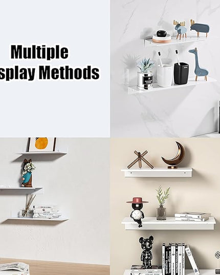 White Adhesive Shower Caddy 30cm, Bathroom Floating Shelves for Wall No Drilling 2 Pack, Metal Bathroom Wall Shower Shelves Storage Organizer for Kitchen Home