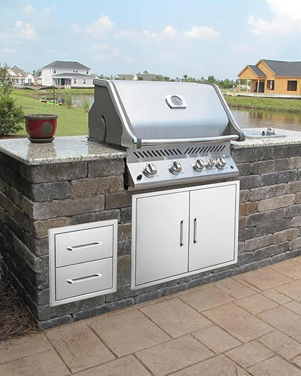 18" W x 15" H x 23" D Stainless Steel Outdoor Kitchen Drawers BBQ Drawers Double Access Flush Mount for Outdoor Kitchens Or BBQ Island