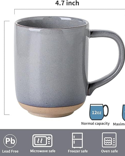 HASENSE Coffee Mugs, 12 OZ Coffee Cups Ceramic Set of 4 with Handle and Speckled Patterns for Man Woman, Vintage Stoneware Porcelain Coffee Cups Set for Tea, Cocoa, Milk, Latte and Cappuccino - Gray