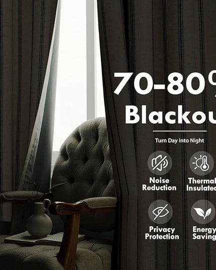 DriftAway Farmhouse Linen Blend Blackout Curtains 45 Inches Long for Bedroom Vertical Striped Printed Grommet Curtains Thermal Insulated Lined Treatments for Living Room 2 Panels W52 x L45 Navy