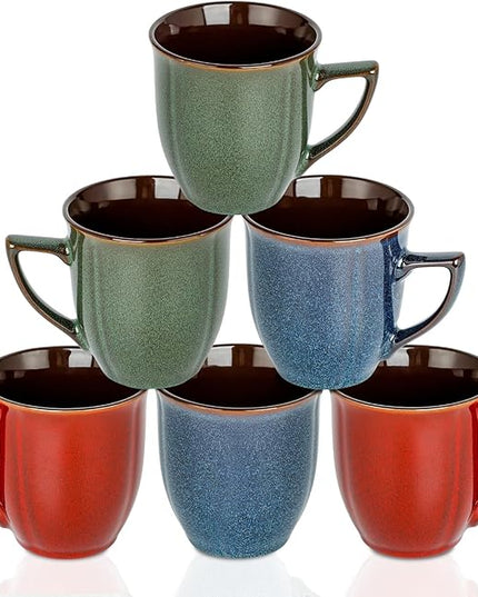 Ceramic Mugs 14 Oz,Mugs Set for Men Women, Ceramic Mugs Set with Large Handle for Coffee Tea Milk Cocoa, Coffee Cups Set of 6 Gift for Dad Mom,Easy to Clean & Hold, Microwave Safe.
