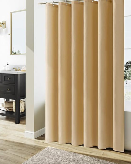 Naturoom Gold Yellow Linen Shower Curtain, Country Boho Farmhouse Bath Decor Shower Curtains Neutral Cloth Weighted Textured Fabric Bath Curtain Liner with Hooks, 72x80