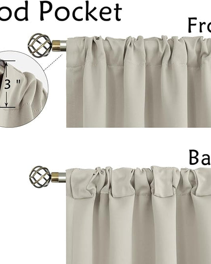 BGment Natural Camel Cafe Blackout Curtains 36 Inch Length for Half Windows - 34 x 36 inch Curtains Rod Pocket and Back Tab Thermal Insulated Room Darkening Short Curtains for Kitchen, 2 Window Panels