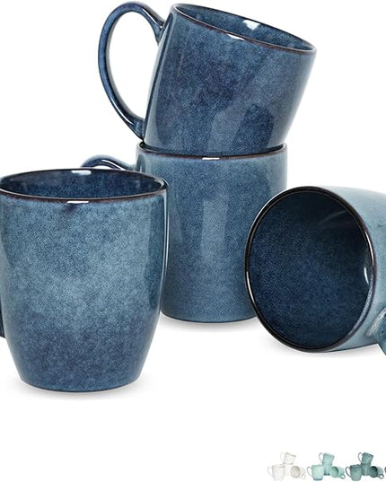 Bosmarlin Ceramic Coffee Mug Set of 4, 17 Oz, Coffee Cups with Big Handle, Microwave Safe, Unique Reactive Glaze (Deep Blue, 17 Oz)
