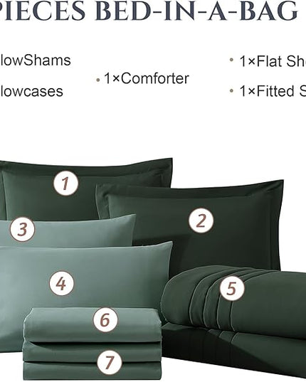 Monbix Queen Comforter Set - 7 Pieces Deep Forest Bed in a Bag Queen Bedding Sets with Comforters, All Seasons Down Alternative Comforter Bed Set with Sheets,Pillowcases & Shams