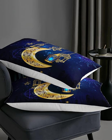 AILONEN Moon Lantern Comforter Set Queen Size, Gold Crescent Star Blue Galaxy Bedding Set,Soft and Lightweight Quilt Set Bedroom Decor All Season 3 Pieces, 1 Comforter and 2 Pillowcases