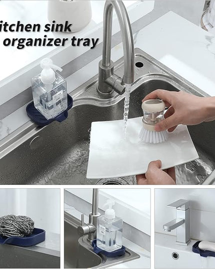 Silicone Bathroom Soap Dishes with Drain Spout-Kitchen Sink Organizer,Sponge Holder,Dish Soap Tray,Perfect for Dispenser,Scrubber,Bottle,Cup on Sink or Counter-Navy Blue 4.9"×3.2"