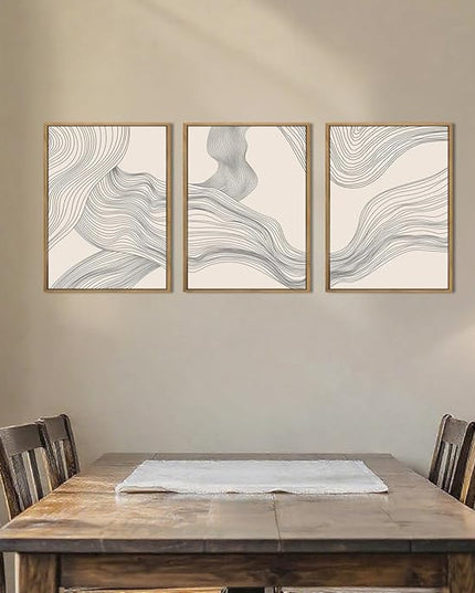 ANHUIB Neutral Canvas Wall Art Modern Abstract Canvas Painting Beige Wall Decor 12x16 Inch Set of 3 for Living Room Bedroom Bathroom