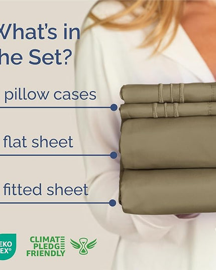 King Size 4 Piece Sheet Set - Comfy Breathable & Cooling Bed Sheets Set - Hotel Luxury Bedding for Women, Men, Kids, Teens, Boys & Girls - Deep Pockets, Ultra-Soft and Wrinkle Free - Oeko-Tex - Khaki
