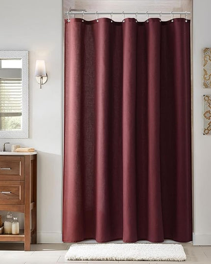 Naturoom 54 Inch Shower Curtain - Stall Narrow Half Linen Ultra Thick Fabric Shower Curtain Set with Hooks, Boho Farmhouse Rustic RV Camper Bath Curtains for Bathroom, Burgundy, 54x78