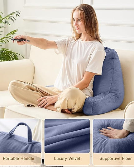 Sasttie Reading Pillow, Velvet Back Pillow for Bed Sitting Up, Adult Back-Rest Support Cushion with Arms for Sit Up on Couch, Sofa, and Floor, Dorm Essentials, Reading Accessories, Grey Purple