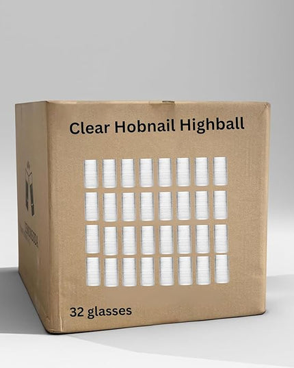 LEMONSODA Vintage Clear Hobnail Drinking Glasses (Highball 15oz, Set of 32) [2225]