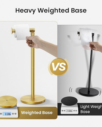 Cesun Toilet Paper Holder Stand Free Standing, Gold Toilet Paper Storage with Heavy Weighted Base, Bathroom Stainless Steel Toilet Paper Roll Holder, Non-Slip, Gold