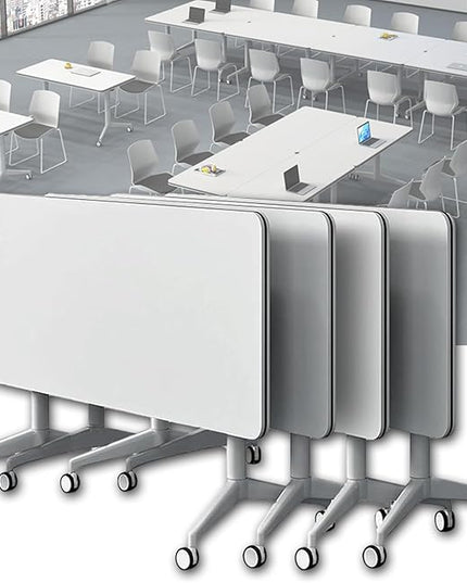 Conference Table, Folding Conference Room Tables on Wheels, Modern Meeting Seminar Table Computer Desk, Boardroom Desk for Office Meeting Conference Room,White,4 Pack 63inch