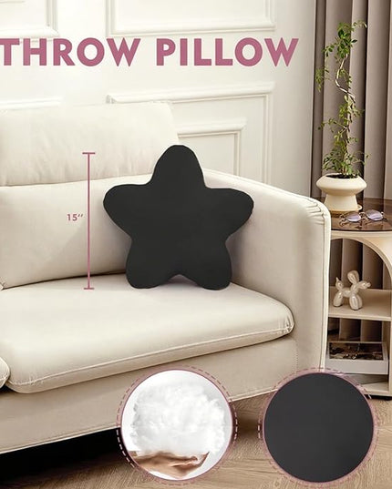 Small Star Throw Pillows for Bed, Decorative Throw Pillows for Couch Livingroom,15" Black Pillows Aesthetic Cute Floor Pillow with Soft Plush for Sofa Bedroom Kids Xmas Gift (Black)