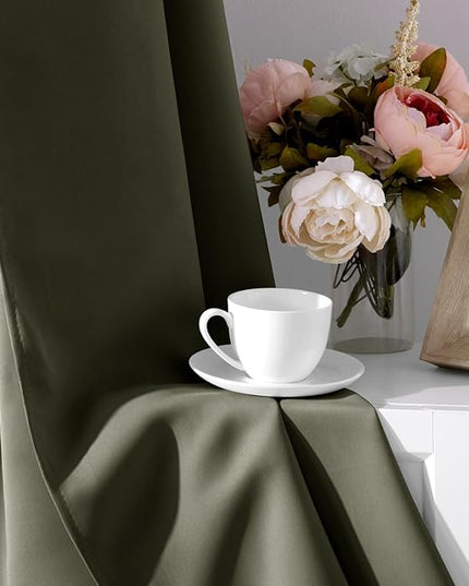 HOMEIDEAS Olive Green Blackout Curtains for Bedroom 52 X 84 Inch Length 2 Panels Set Room Darkening Curtains, Soundproof Thermal Grommet Window Drapes for Living Room for Christmas
