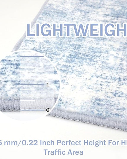IOHOUZE Abstract Area Rugs 8x10 Ft Washable Large Rugs for Living Room, Non Slip Dining Room Rug, Printed Faux Wool Rugs for Bedroom, Floor Carpet for Office Nursery Playroom, Light Blue White