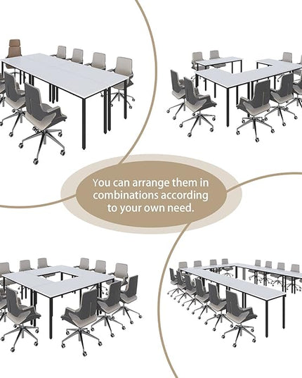 Bonzy Home Conference Table Chairs Set 18FT, 220"x47.2"x29.5" 8pcs Tables & 18pcs Chairs Set for Conference Room Meeting Room Office, White