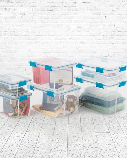 Sterilite 12-Pack Gasket Box, Weather-Resistant Storage Bins with Latching Lids, 7.5 Quart - Heavy-Duty Organizing Containers for Closet, Bathroom, and Office