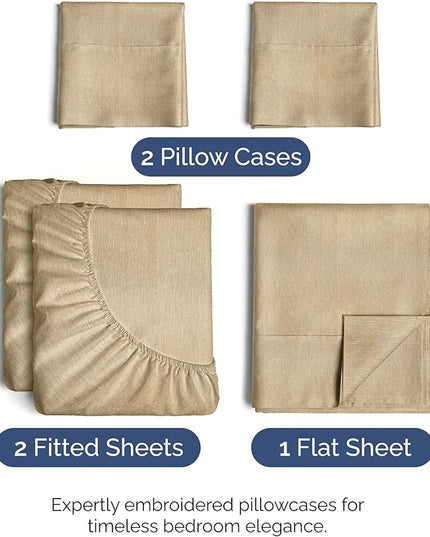 Split King Size 5 Piece Sheet Set - Comfy Breathable & Cooling Bed Sheets Set - Hotel Luxury Bedding for Women, Men, Kids, Teens, Boys & Girls - Deep Pockets & Wrinkle Free - Tan (Heathered Sheets)