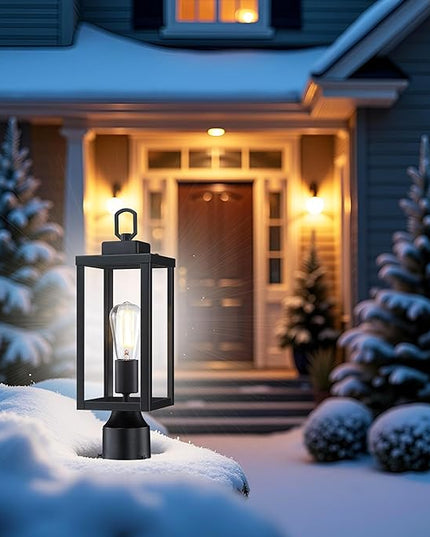 GRUENLICH Outdoor Post Lighting Fixture Pole Lantern, E26 Medium Base Max 60W, Metal Housing Plus Glass, Matte Black Finish, Bulb Not Included, 1 Pack