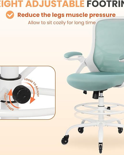 HYLONE Drafting Chair Tall Office, Ergonomic Standing Desk Stool Adjustable Drafting Chair Big Tall Drafting Office Chair Blue