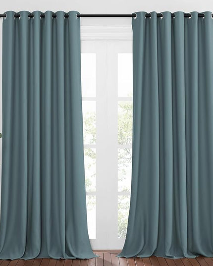 NICETOWN Room Darkening Extra Long Curtains - Home Fashion Ring Top Thermal Insulated Weighted Large Window Treatment Drapes for Nursery (W80 x L108, Greyish Blue, Set of 2)