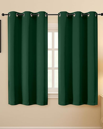 Simplebrand Ever Green Curtains for Bedroom 63 Inch Length 2 Panels Set, Room Darkening Thermal Insulated Energy Saving Curtains for Nursery, Grommet Solid Soft Window Treatment Drapes, W40 x L63