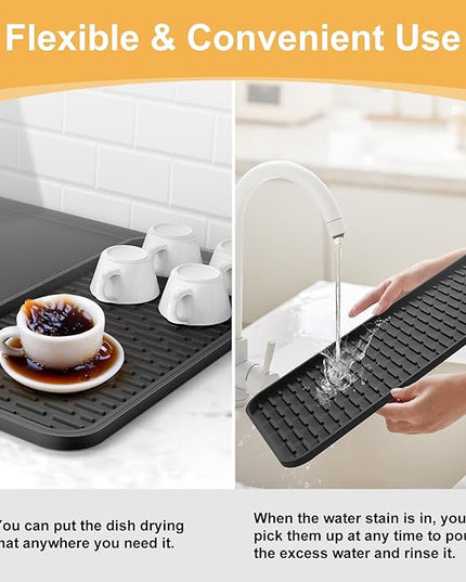 Silicone Coffee Mat,16''x16'' Coffee Bar Mat with Detachable Dish Drying Mat for Kitchen Countertops,Coffee Bar Accessories Fit Under Coffee Maker Coffee Machine Coffee Pot Espresso Machine Dish Rack