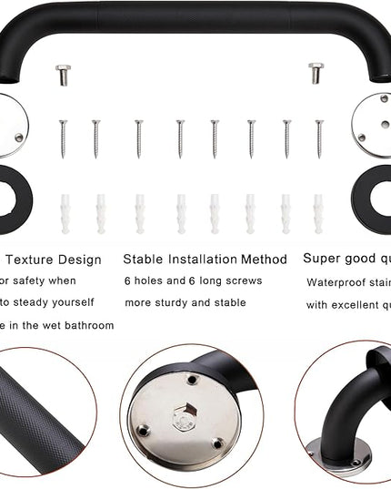 Shower Grab Bar, 2 Pack 16 Inch Black Bathroom Grab Bar, 1.25" Diameter 304 Stainless Steel Anti-Slip Grab Bars for Bathtubs and Showers, Handicap Shower Grab Bar for Seniors Elderly