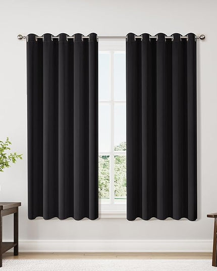 ChrisDowa Blackout Curtains 70 inches Wide for Bedroom - 2 Panels Set Extra Wide Grommet Thermal Insulated Room Darkening Curtains for Living Room (Black, 70 x 63 Inch)