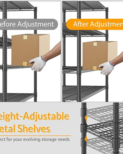 Himimi Storage Shelves with Wheels, 4-Tier Heavy Duty Steel Wire Rack Storage Shelving, Adjustable Metal Storage Shelves for Garage Kitchen Pantry Bathroom Laundry 18" D*60" W*72" H, Black