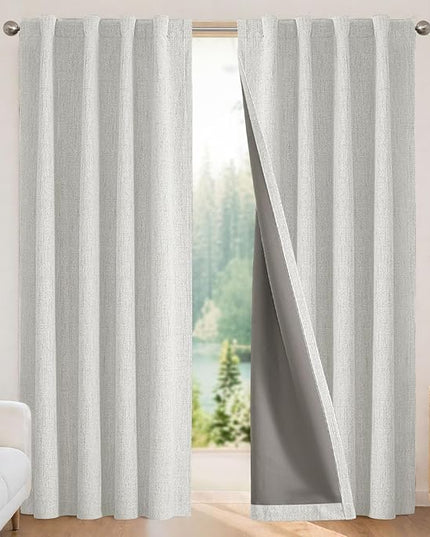 Joydeco Linen Blackout Curtains for Bedroom - 100% Light Blocking 1 Panels, White Drapes 100" W x 108" L, Thermal Insulated Room Darkening Curtains for Living Room, Rod Pocket & Back Tabs