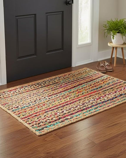 REDEARTH · Jute Cotton Chindi Area Rug - 2'x3' Rectangular Rug, Handwoven, Non-Shedding, Soft & Durable – Multi Tones for Home Décor in Living Room, Dining Room, Bedroom