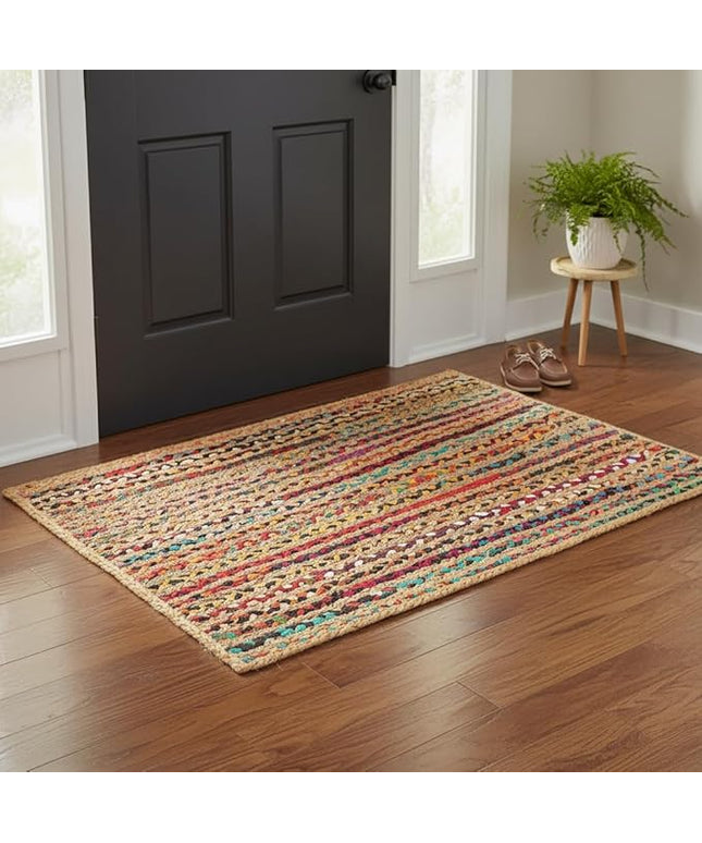 REDEARTH · Jute Cotton Chindi Area Rug - 2'x3' Rectangular Rug, Handwoven, Non-Shedding, Soft & Durable – Multi Tones for Home Décor in Living Room, Dining Room, Bedroom