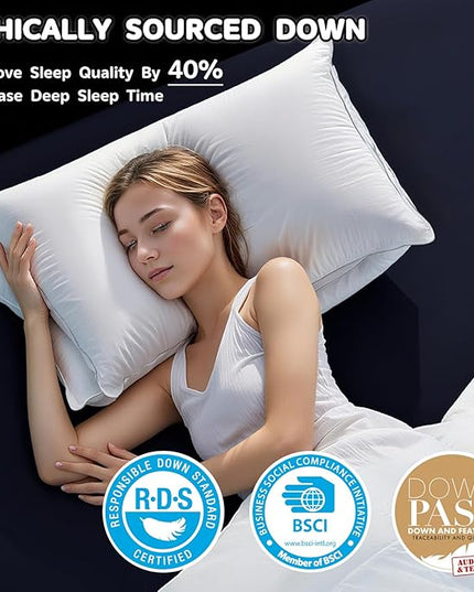 Canadian Goose Down Pillows Queen Size Set of 2,80% Goose Down and 20% Goose Feathers Goose Feathers,1650+ Fill Power White Down Pillow with 800 Thread Count Cotton Shell (White 20"x30" 2 Pack)