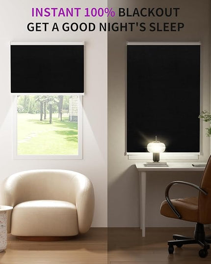 Astomi Motorized Blinds with Remote - Blackout Smart Roller Shades Compatible with Alexa & Goggle Home, Solar Rechargeable, Custom Size 22" - 100" for Indoor Window, Midnight Black