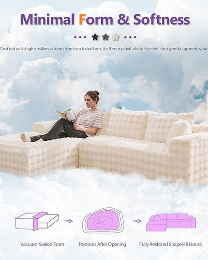 TYBOATLE 107’’ Boneless Slow-Rebound Memory Foam Couch, Cloud Sectional Couches for Living Room w/Upgraded Fabric, Deep Seat Comfy Fluffy L Shaped Modular Sectional Sofa