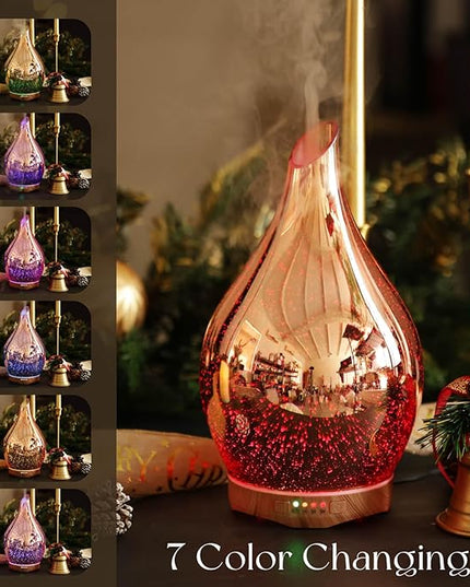 Porseme 280ml Essential Oil Diffuser, 3D Glass Aromatherapy Diffusor, Ultrasonic Cool Mist BPA Free Aroma Humidifier with Timer and Color Changing Function, Waterless Shut-Off for Home Office Room