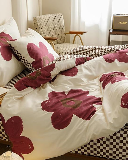 Houseri Burgundy Sunflower Comforter Set King Foral Bedding Soft Comfy Comforter Quilts
