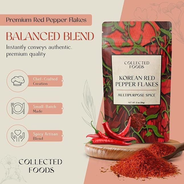 Premium Gochugaru Red Pepper Flakes - Sun-Dried Korean Chili Powder for Kimchi, Marinades, BBQ & Everyday Cooking (2oz)