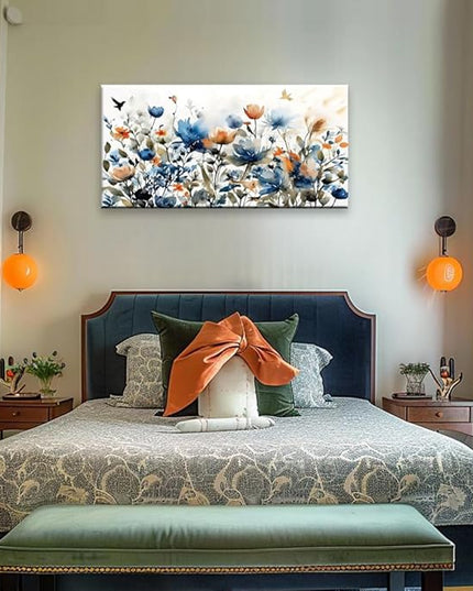 KZKU Watercolors Floral Canvas Wall Art Prints for Home Decor Living Room Dining Room Bedroom Office Wall Decor Multicolored Flowers Canvas Artwork Size：20x40inch