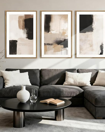 ANHUIB Neutral Abstract Wall Art Beige Modern Wall Decor 16x24 Inch Minimalist Black Paintings Set of 3 for Living Room Bedroom Dining Room