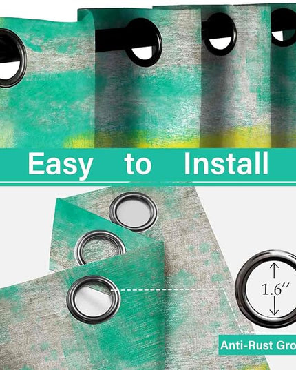 Asuexpect Abstract Curtains for Living Room 2 Panels Abstract Rust Curtain Room Darkening Grommet Window Treatments Modern Decorative Bedroom Curtain, 52x84 Inches, Green Yellow