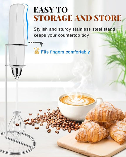 YUSWKO Milk Frother Handheld for Coffee with Stand, Rechargeable Drink Mixer with 3 Heads 3 Speeds Electric Coffee Frother Whisk, Gift for Many Occasions and Festival