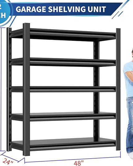 2 Sets Garage Shelving Unit 24" D x 48" W x 72" H Heavy Duty Storage Shelves Easy Assembly 5 Tier Adjustable Metal Shelving Utility Shelf Rack Garage Storage Organizer for Basement, Warehouse