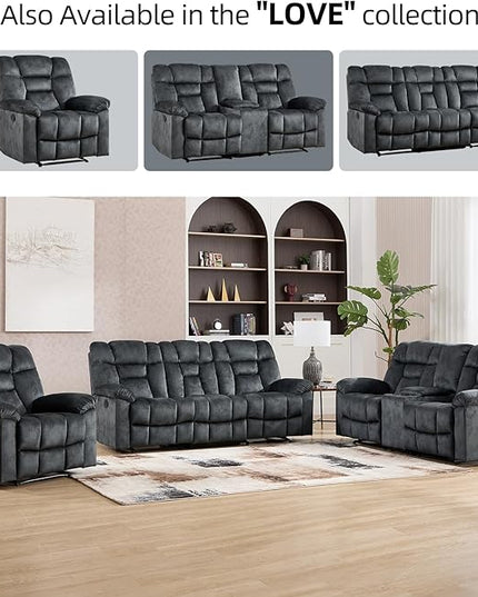 CANMOV Manual Recliner Love Seat Sofa, Wall-Hugger 2 Seats Reclining Couches, Upholstered Sofa Set with Armrests, Fabric Loveseat Couch with Soft Cushion for Living Room, Grey