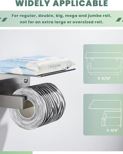 Toilet Paper Holder with Phone Shelf, Suyar 304 Stainless Steel Wall Mounted Toilet Tissue Roll Holder, Brushed Nickel